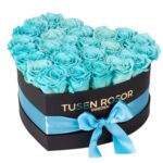 Turkosblå evighetsrosor | Hjärtbox